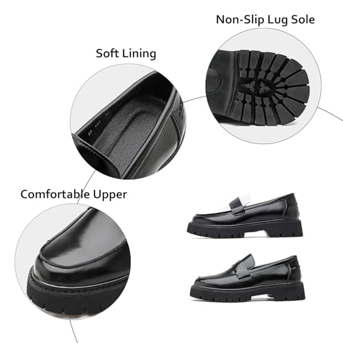 Men's Platform Penny Loafers Leather Slip-On Shoes with Lug Sole Non-Slip Business Formal Dress Shoes for Wedding Office Work3