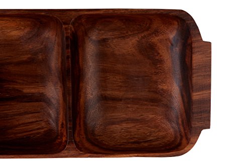 Premier Housewares 2 Section Rectangle Serving Dish with Handles, 4 x 32 x 18 cm - Acacia Wood, Brown - Image 9