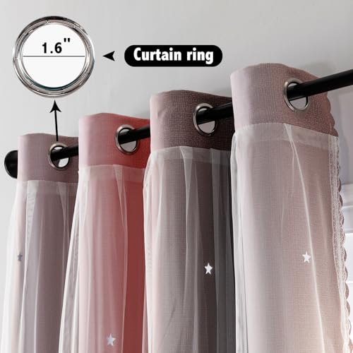 Image of indistar Cutout Blackout Window Curtains for Girls Kids Bedroom Double Layer Star Cut Out Gradient Stripe Curtains, 1 Panel (Pink /Grey W52 x L63 inch)