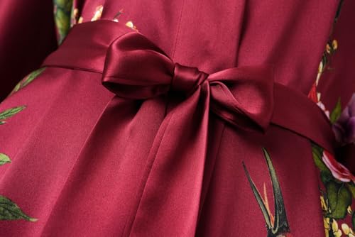 Image of Women's Silk Kimono Robe Short Bathrobe Nightgown 100% Mulberry Silk for Women - Classic Floral Pattern