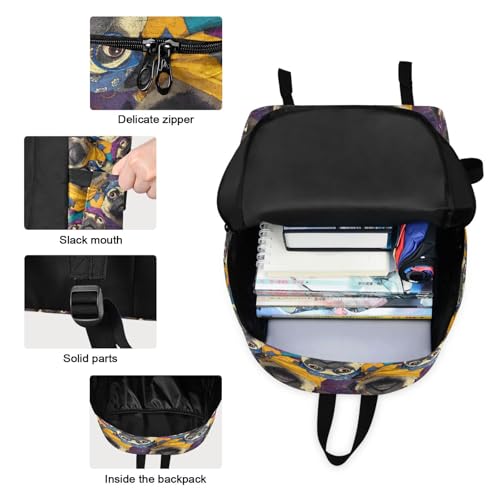 Cute Pugs Print Backpack Set with Lunch Bag, Large Capacity Travel Backpacks and Lunch Box Insulated for Commute Hiking Picnic3