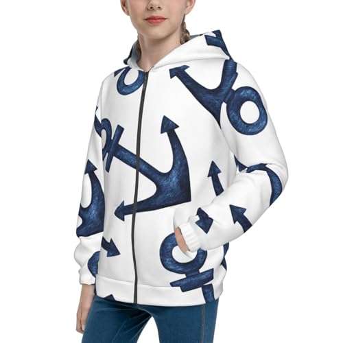 Navy Blue Anchor Kid Hoodies Boys Zip Up Sweatshirts Girls Pullover with Pocket