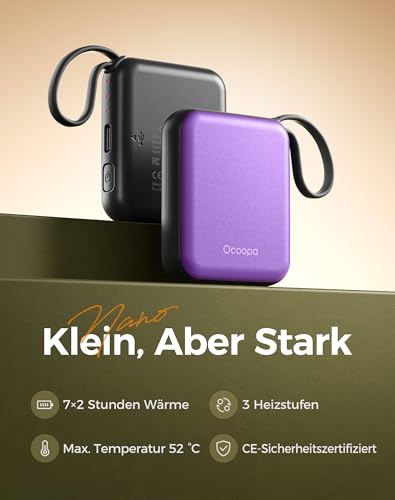 OCOOPA Handwärmer Elektrisch 2er Set, Wiederverwendbar 4000mAh USB Taschenwärmer, 3 Wärmestufen, Maximal 52°C… – Ansicht 3