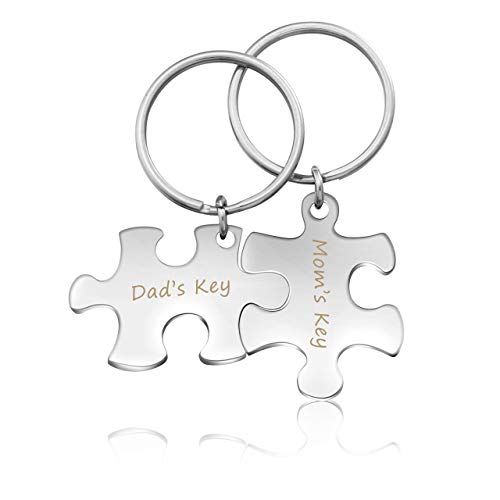 Personalized Master Custom 2pcs Stainless Steel Jigsaw Puzzle Piece Matching Pendant Keychain Set Couple Jewelry