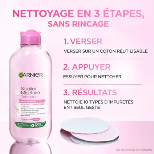 GARNIER Skin Active Solution Micellaire Tout En 1 Nettoie Démaquille Apaise Micelles Et Glycérine Végétale Sans Parfum Vegan & Cruelty Free Visage Yeux Lèvres Peau Sensible 700 ml - vue 7