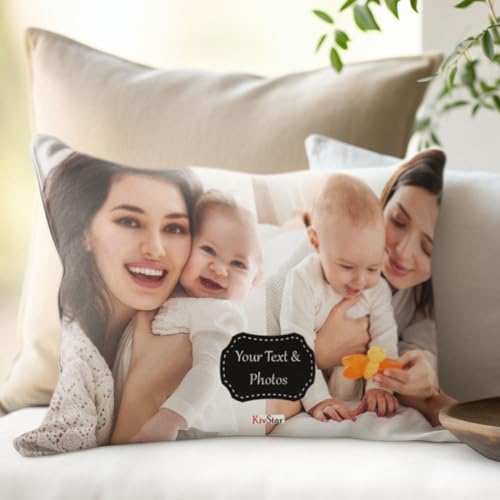 Image of KivStar Personalized Photo Pillow 16x24 Inch - Custom Name Printed Cushion, White Pillow for Valentine's Day, Couple, Customized Photo Cushion