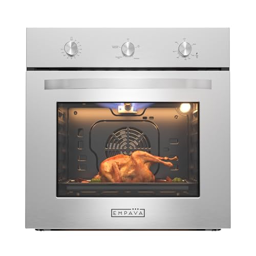 Empava 24 Inch Natural Gas Single Wall Oven with 5 Cooking Modes, Convection Fan and Rotisserie, Knob Control, Stainless Steel