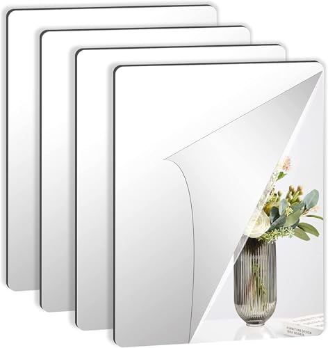 Augshy 4 espejos autoadhesivos para azulejos de 30 x 40 cm, espejo flexible autoadhesivo, no vidrio, DIY, acrílico, decoración de pared, espejo decorativo sin marco