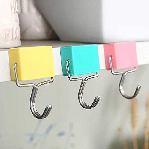 Magnetic Hooks 3Pcs Extra Strong Magnet with Metal Hook for Refrigerator, Super Magnet Hook for Fridge Kitchen Doors Pink, Yellow, Blue