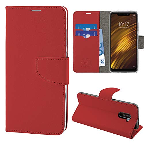 N NEWTOP Cover Compatibile per Xiaomi POCOPHONE F1, HQ Lateral Custodia Libro Flip Chiusura Magnetica Portafoglio Simil Pelle Stand (Rossa)