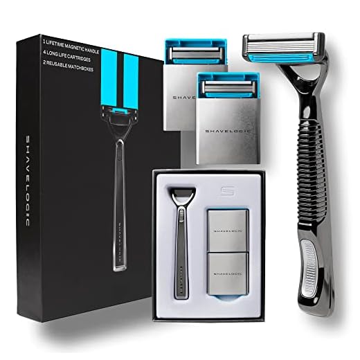 Shavelogic - SL5 Shaving System, All-Metal Handle with Magnetic Attachment, Four 5-Blade Cartridges, Grooming Kit, Shave Razors and Blades, Razor Blade for All Hair, Onyx/Silver