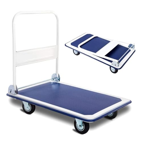 DASCK Carrito Plataforma de Carga Plegable 150 kg – Acero Reforzado con Ruedas Silenciosas, Base Antideslizante y Asa Ergonómica Abatible
