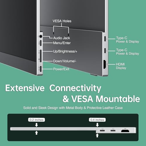 Image of cocopar Portable Monitor 15.6 Inch 1080P FHD 60Hz 85% sRGB Travel Monitor with Speaker HDMI USB-C Second Screen for Laptop MacBook Surface PC Xbox PS4 /5, VESA Mountable, with Full Cover Stand