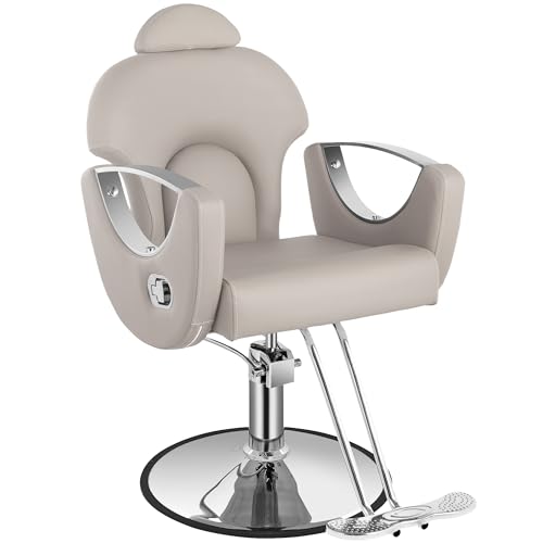 Tythical Barber Salon Chair for Hair Stylist, Reclining Barber Hairdresser Cutting Chair with Heavy Duty Hydraulic Pump, 360Â° Swivel Beauty Shampoo Braiding Equipment, Grey Silver