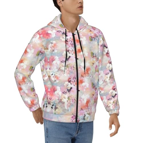Veste d'entraînement chaude zippée sweat homme fleurs roses à cordon de serrage