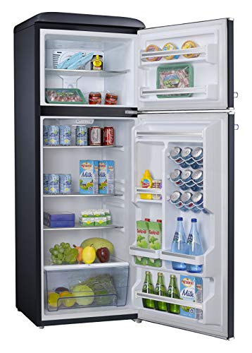 Image of Galanz GLR12TBEEFR Refrigerator, Dual Door Fridge, Adjustable Electrical Thermostat Control with Top Mount Freezer Compartment, Retro Blue, 12.0 Cu Ft (Black)