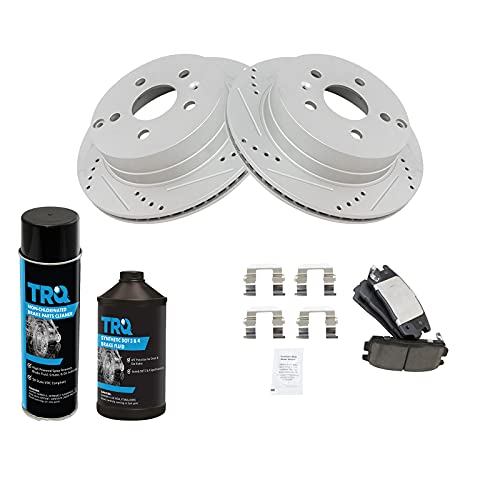 Image of TRQ Rear Performance Brake Pad & Rotor Kit, with Chemical Kit Ceramic Vented Premium G-Coated Compatible with 2010-2017 Chevrolet Equinox GMC Terrain