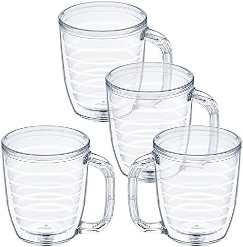 Srenta 12-Ounce Insulated Coffee Mug | Doubled Walled Coffee Tumblers Made From Tritan Plastic | Contains No BPA or BPS | 4-1/4" Clear Tumbler Works in Dishwasher, Microwave & Freezer | 4 Pack