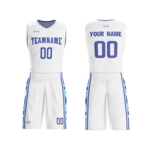 Custom Basketball Jersey Basketball Uniform Suit with Printed Name Number Logo for Men Youth Kids Personalized Team Jerseys White-Blue
