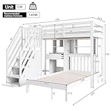 Gelukueub Wood House Bunk Bed 90 * 190 cm, Bunk Bed for kids, Multifunctional Children's Bed, Double Bed, Storage Space Function, With Desk And Shelves, With Slatted Frame, White - Image 2