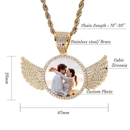 Personalized Hip Hop Necklace for Men Women Custom Angel Wing Pendant Customized Memorial Necklace with Picture Inside/Text Personalized Photo Pendant Gifts for Boyfriend3