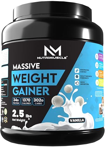 Nutrimuscle ® Massive Weight Gainer - 2.5 lbs - Vanilla Flavour - For Weight & Mass Gain - Contains Complex Carbohydrates,Protein and Imported Ingredients