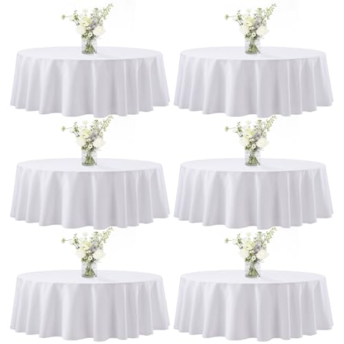 joybest 6 Pack Round Tablecloths - 60 Inches in Diameter White Table Cloth Fit 20 to 42 Inches Tables, Washable Polyester Fabric Table Cover for Dining, Buffet Party, Wedding