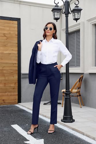 Women's Suit 2 Piece Slim Fit Formal Notched Lapel Lady Solid Work Outfits Casual Blazer Jacket Pants Set for Business Office - Image 7
