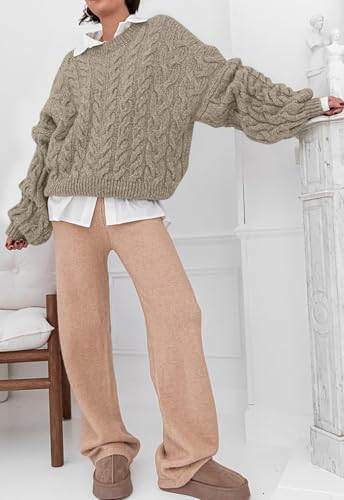 Image of PRETTYGARDEN Womens Sweaters Spring 2026 Cable Knit Long Sleeve Crewneck Oversized Sweater Chunky Pullover Loose Outfits