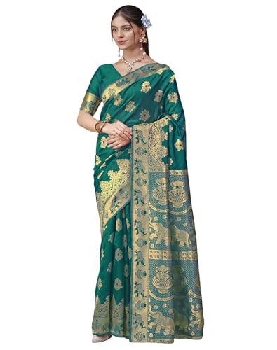 Image of SIRIL Women's Banarasi Soft Silk Saree Pure Silk with Unstitched Blouse Piece