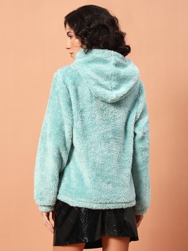 Image of THE DRY STATE Women's Basic Fit Teddy Fur Hoodie with Kangaroo Pocket
