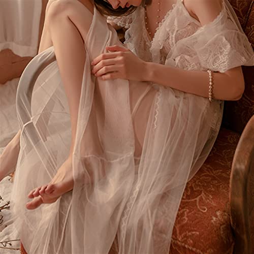 Geschenken White Palace Private Lingerie Lace Dunne gedeelte van de nachtjapon Chiffon nachtjapon (Color : White, Size : L) - Image 3