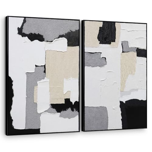 3D Textured Wall Art Hand-painted Neutral Black White Beige Tones