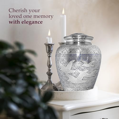 Trupoint Memorials Cremation Urns for Human Ashes, Decorative Burial Urn for Adult Men & Women – Large, Silver Birds - Thumbnail 5