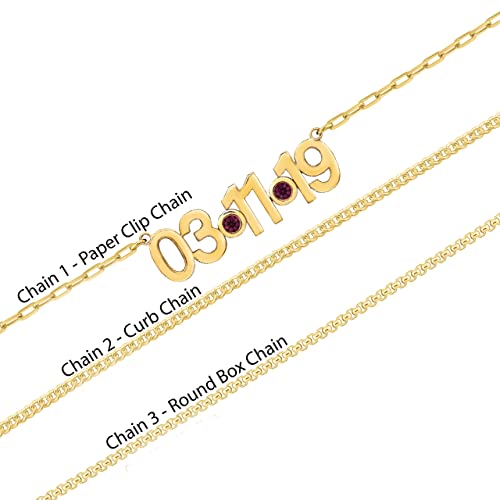 J'admire 14K Gold Clad Sterling Silver Or Brass Custom Personalized Name Plate Birthstone Necklace For Woman Man Unisex Mother's Day Gift, 16" + 2" Extender (Date) #TOP2