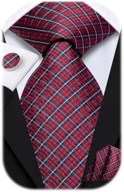 Dubulle Mens Paisley Striped Tie WOVEN Necktie for Men and Handkerchief Cufflinks Set Wedding Formal Business