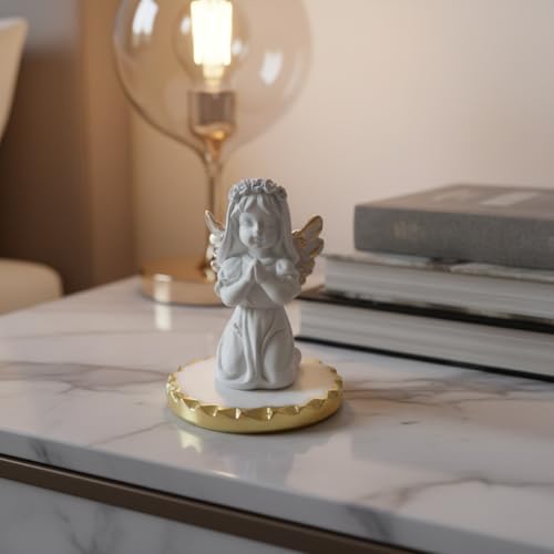 Image of Praying Baby Angel with Marble Base Premium Decorative Spiritual Marble Finish Showpiece with Folding Metal Stand for Home Decor, Living Room, Office Desk