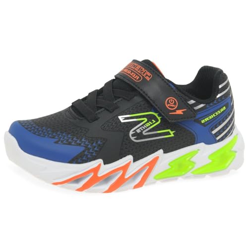 Skechers Flex-glow Bolt, Zapatos Deportivos Unisex niños, Black Synthetic Textile Blue Lime Ora, 33 EU