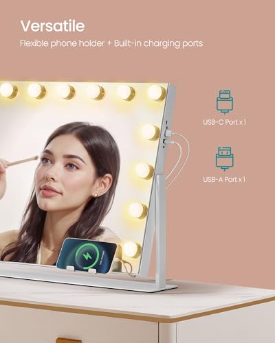 SONGMICS Hollywood Vanity Mirror with Lights, 58?5.8 cm, LED Vanity Makeup Mirror, with Charging Ports, 3 Colour Temperatures, Detachable 10X Magnifying Mirror, Phone Holder, Matte White LWM001W03 - Cosy Home Interiors SONGMICS Hollywood Vanity Mirror with Lights, 58?5.8 cm, LED Vanity Makeup Mirror, with Charging Ports, 3 Colour Temperatures, Detachable 10X Magnifying Mirror, Phone Holder, Matte White LWM001W03 - Image 6