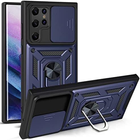 Galaxy S22 Case Movable Camera Protection Cover, Clysburtuony Mecha Soft TPU + PC with Phone Bracket for Samsung Galaxy S22 6.1 inch (Galaxy S22 Ultra 6.8 inch, Black)