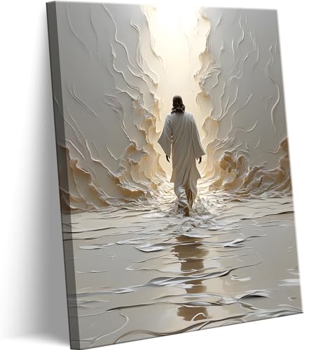 Lienzo decorativo para pared, diseño de Jesús caminando sobre el agua, huellas cristianas, decoración de pared, imágenes abstractas, modernas, religiosas, para sala de estar, dormitorio, iglesia,