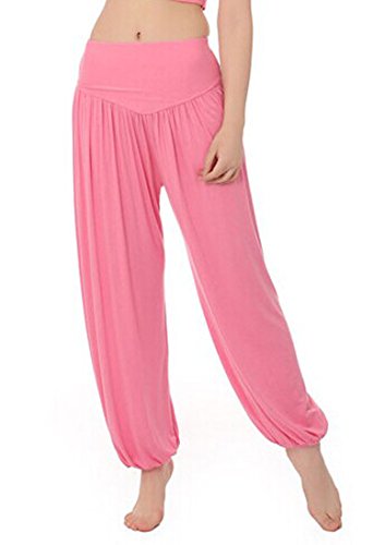 MEISHINE® Donna Modal Elastico Yoga Pantaloni Harem Fitness Pantaloni Pilates Danza Workout Pantaloni Sportivi Jogging (Size M, Rosa)