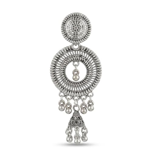 Image of Oxidized Silver Earrings for Women | Traditional Jhumka Chandbali Set | Antique German Silver Tribal Jewellery | 6 Pairs Combo
