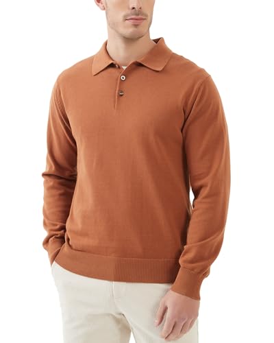 Image of Kallspin Mens 100% Cotton Polo Sweater Long Sleeve Button Down Knit Pullover Relaxed Fit Collared Casual Tops