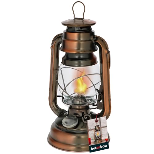KOTARBAU Öllampe Mit Dochthalter Petroleumlampe Befüllbar Antik Sturmlaterne Glaskolben Tischlampe Laterne Gartenlampe Bronze Stehen Hängen Oil lamp