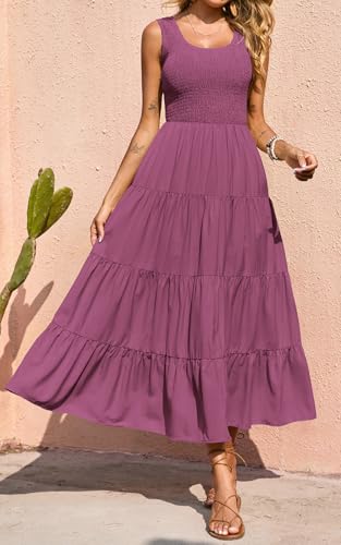 Image of PRETTYGARDEN Women's 2026 Casual Loose Plain Maxi Sundress Smocked Tank Dress Sleeveless Summer Beach Tiered Long Dresses