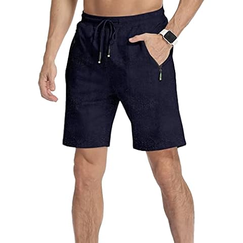 MLANM Mens Shorts Summer Casual Cotton Jogger Shorts with Zip Pockets Elasticated Waist, Denim Blue 3XL Cover