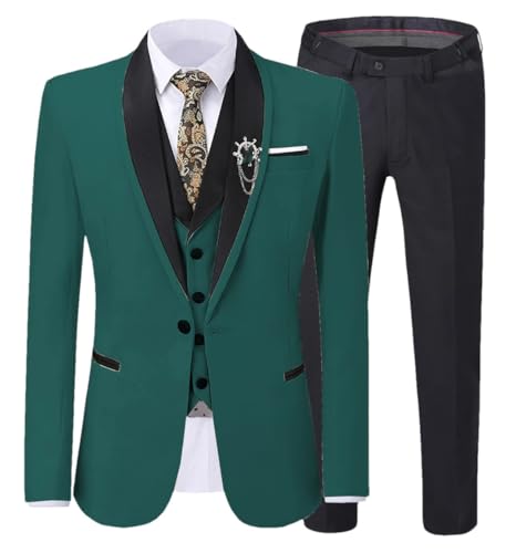 Men 3-Piece Slim Fit Suit Wedding Groom Groomsmen Shawl Lapel Blazer Vest Pants Formal Set