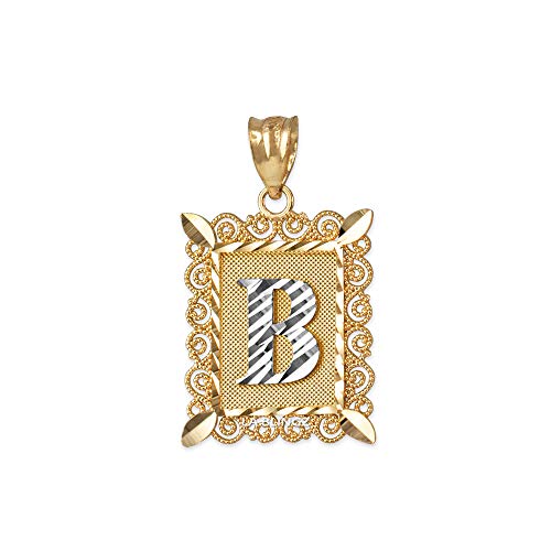 LA BLINGZ 10K Yellow Gold Filigree Alphabet Initial Letter B DC Pendant (S/L)