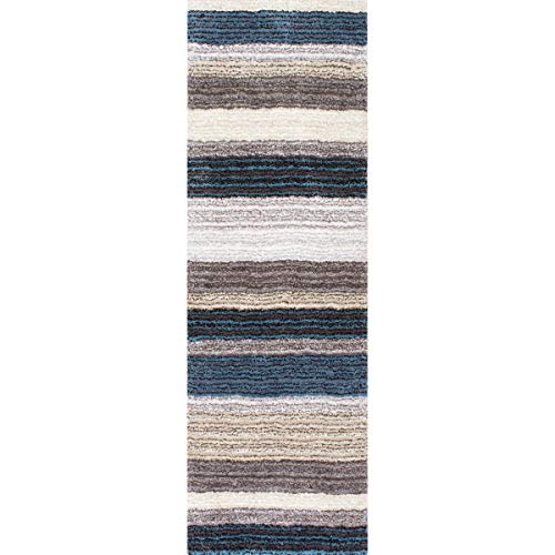 Nuloom Drey Striped Shag Runner Rug, 2' 6" X 10', Blue Multi #TOP2